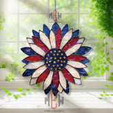 Patriotic Acrylic Suncatcher, American Flag Flower Window Decor, Red White Blue Stained Glass Art, 4th of July Home Decoration